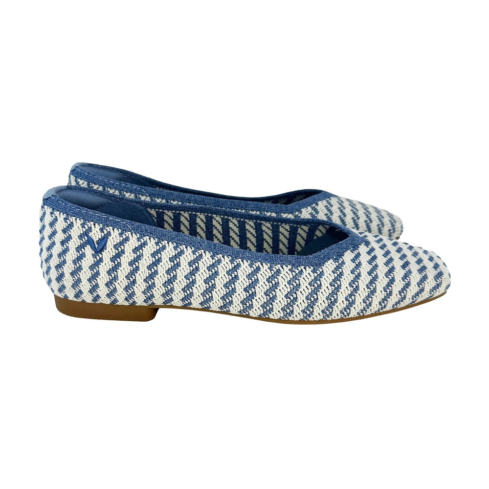VIVAIA Margot Stripe Square-Toe V-Cut Flats • 6 • blue white boho preppy coastal